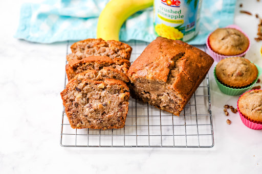 Hawaiian Banana Bread baked into muffins and a loaf.