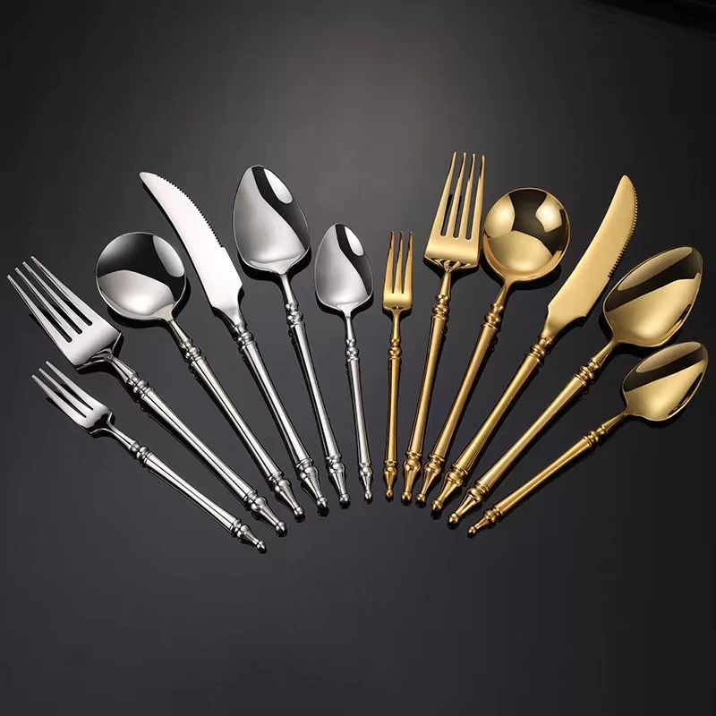 Hochwertiges Edelstahl Besteck Set für westliche Speisen, Messer, Gabel, Löffel, Steakmesser, stilvoll & langlebig.