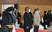 President Cyril Ramaphosa with Thembi Mthembu, wife of the late minister in the presidency, Jackson Mthembu.