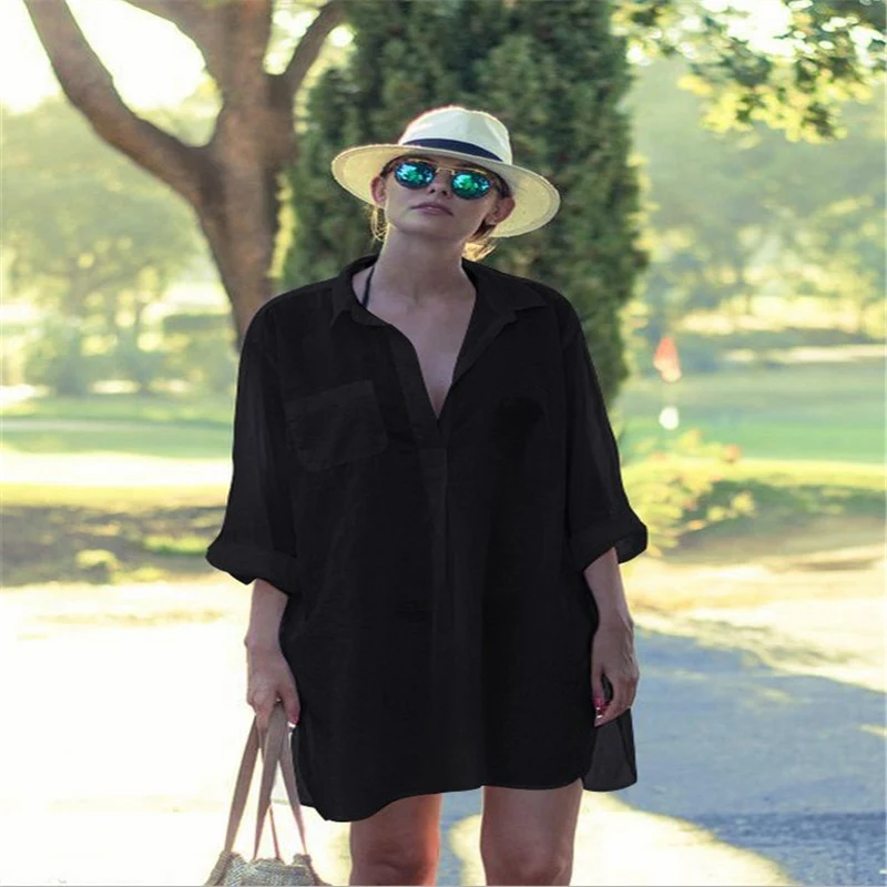 Camicia da uomo in cotone sciolto Bikini Cover di bikini