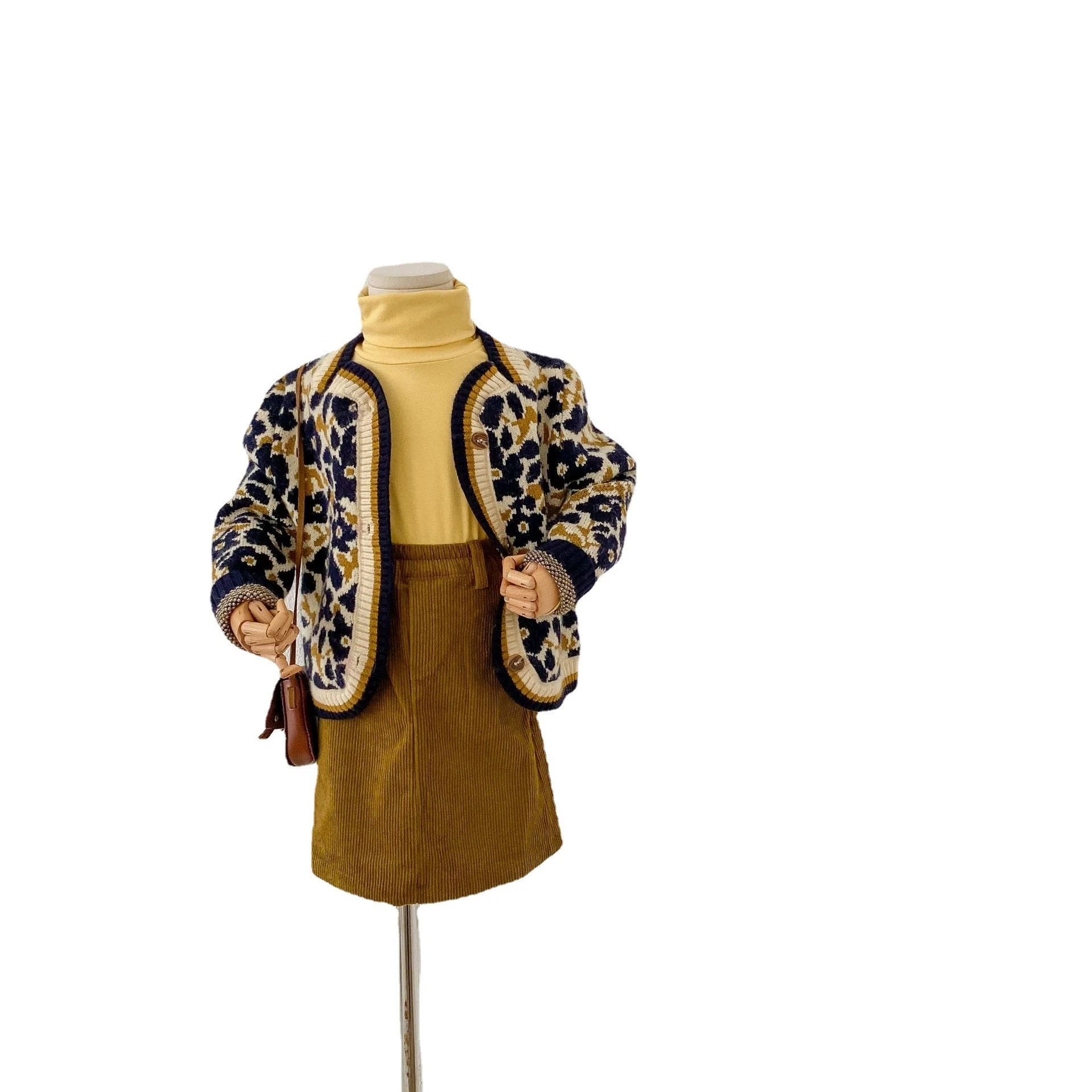 Title 1, Cardigan jupe manteau tricoté à fleurs rétro po...