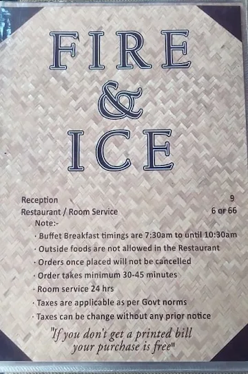 Fire & Ice menu 