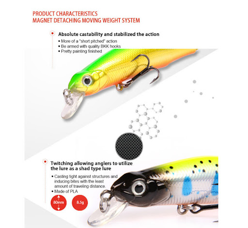 Title 3, Long Shot 80mm 8.5g Magnetic Freshwater Fishing...