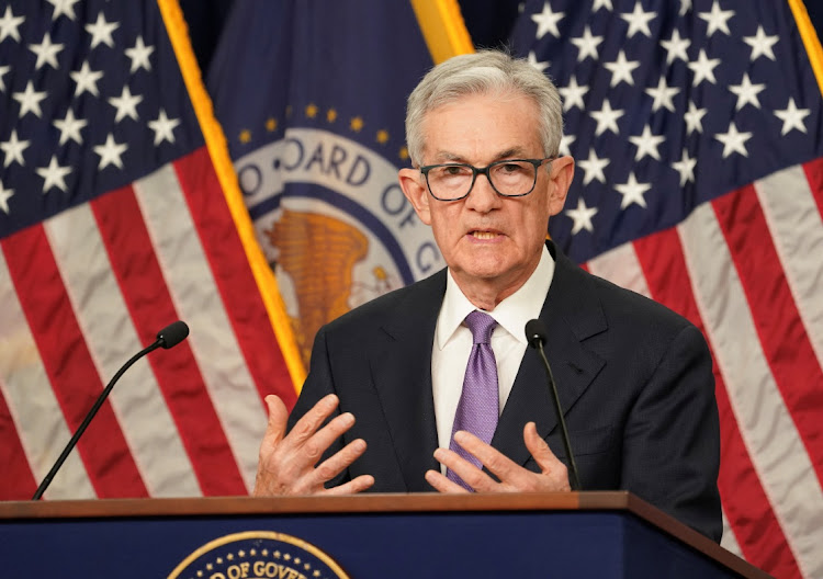 Federal Reserve chairJerome Powell speaks during a press conference following a closed two-day meeting of the Federal Open Market Committee on interest rate policy at the Federal Reserve in Washington, US, on December 13 2023. Picture: KEVIN LAMARQUE/REUTERS