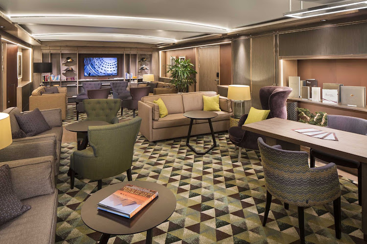 Kick back during your vacation in the Neptune Lounge of Holland America's ms Koningsdam. 