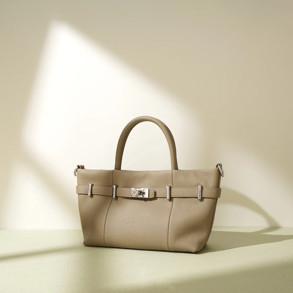 Layer Cowhide Lychee Pattern Handbag, simple commute bag, all-match style, shoulder or messenger, horizontal Birkin Bag,