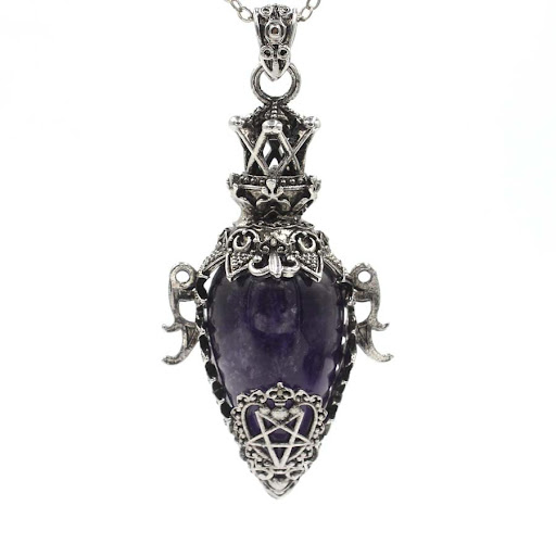 Title 8, Ancient Silver Bottle Egg-Shaped Crystal Pendul...
