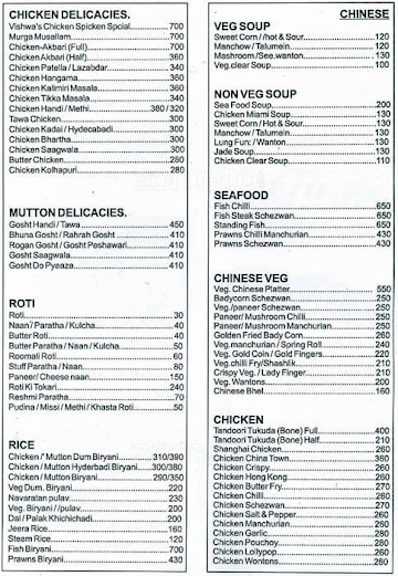 Vishwa Jyoti menu 