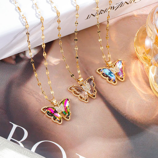 Title 2, Womens Necklace Micro Inlaid Zircon Butterfly ...