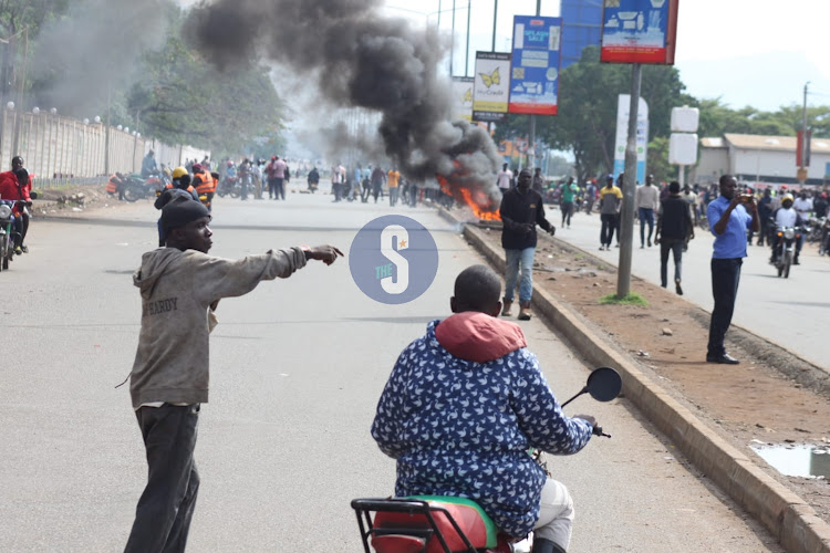 Protests on going along the Kisumu-Busia Road on March 27, 2023.