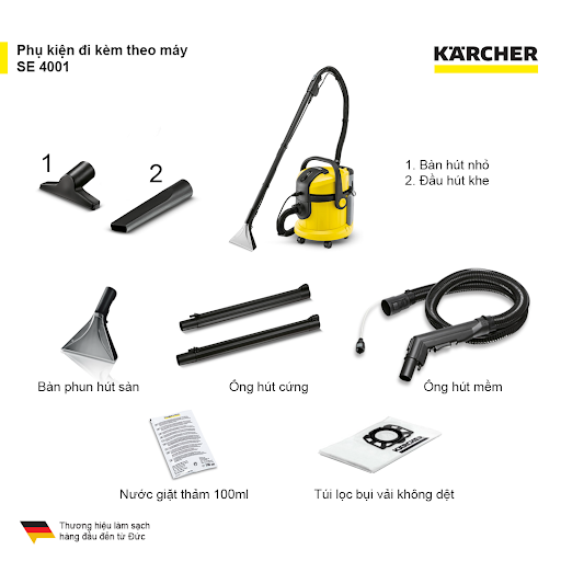 Máy làm sạch thảm (giặt thảm), ghế sofa và hút bụi đa năng Karcher SE 4001 công suất trên 1000 watts