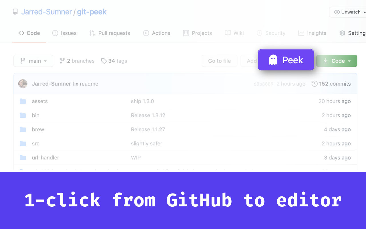 peek – GitHub to local editor in 1 click Preview image 0