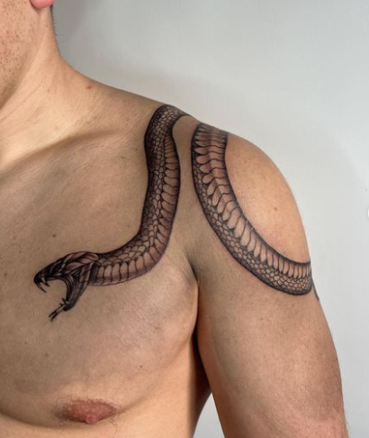 Modern Style Snake Tattoo Design On Shoulder
