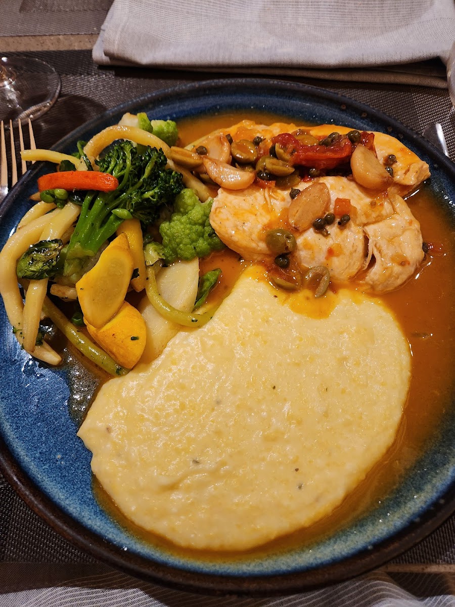 Chicken with polenta and vegetables