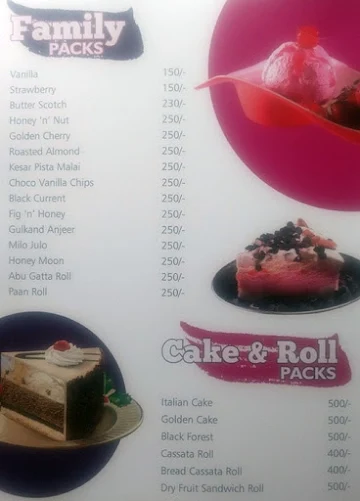 Maharaja Ice Cream menu 