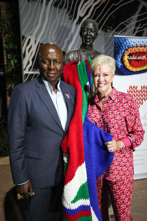 67 Blankets founder Carolyn Steyn with former deputy chief justice Dikgang Moseneke, 27 January 2023, at the Nelson Mandela Foundation in Houghton, Johannesburg.