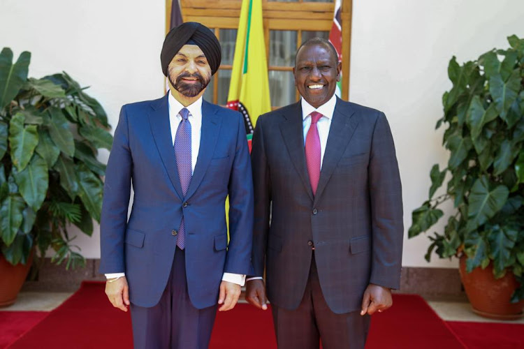 World Bank Presidential nominee Ajay Banga with President William Ruto at State House Nairobi on March 8,2023.