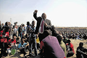 COPE's President Mosiuoa Lekota addresses thousands of Lonmin mine workers in Marikaana. Picture: Moeletsi Mabe