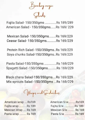 Bombay Magic menu 