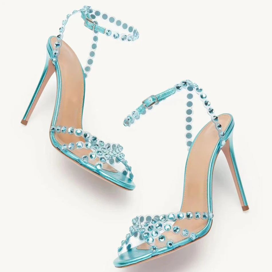 Talons hauts élégants Socialite Jelly Diamond Stiletto, bout rond, pour une allure sophistiquée et féminine en toutes circonstances.