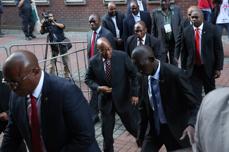 Former president Jacob Zuma arrives at the Durban High Court on June 8 2018. He is facing 16 counts, which include fraud‚ corruption and racketeering.