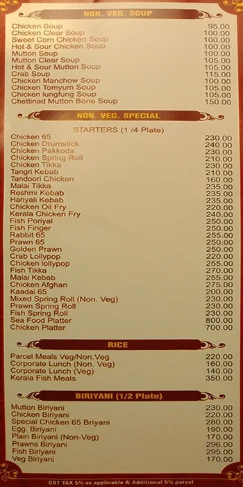 Ponnusamy Hotel menu 