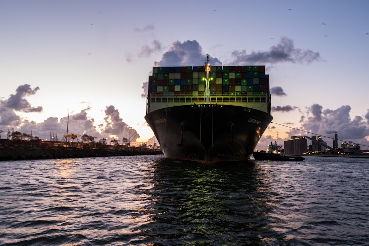 The Ever Given arrives after 145 days at the Europoort harbour on July 29, 2021 in Rotterdam, Netherlands.