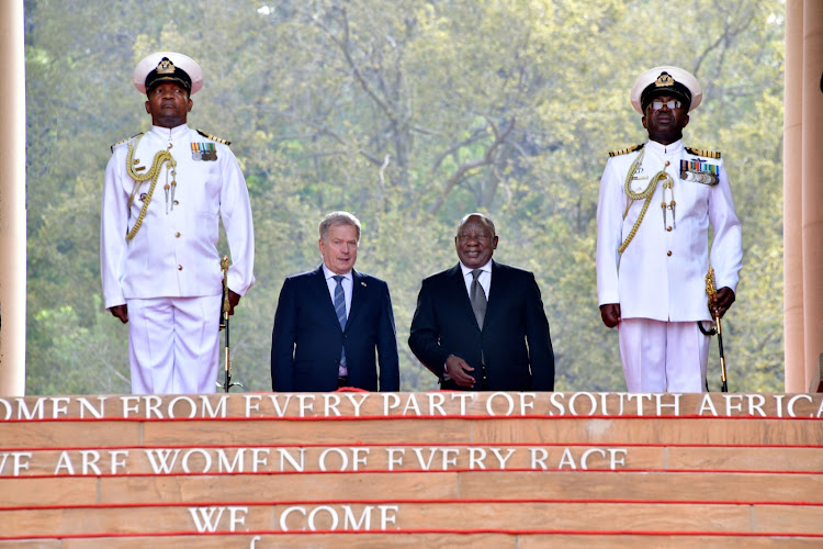 President Cyril Ramaphosa and Finland's President Sauli Niinistö exchanged views on the war in Ukraine, with Niinistö reminding the audience of the Soviet Union's invasion of Finland in 1939.