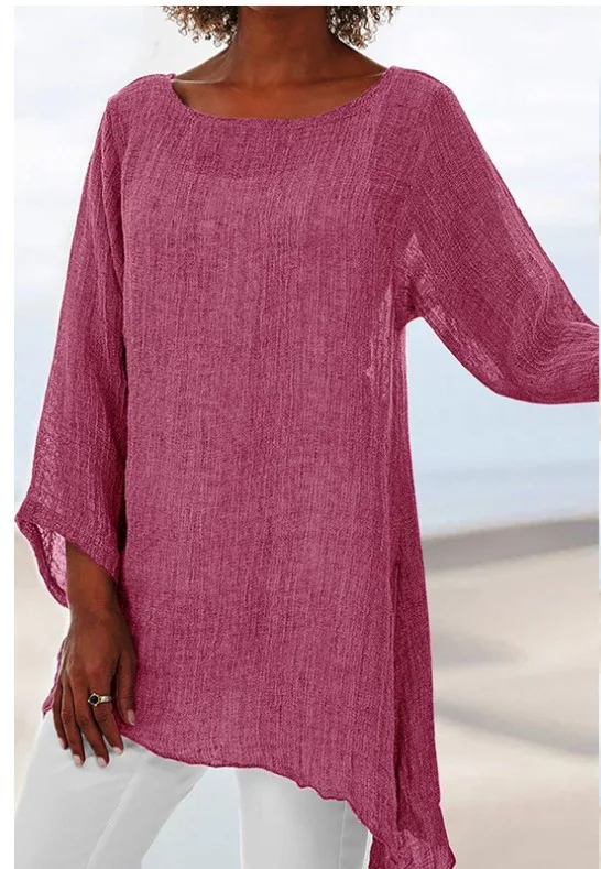 Blusas casuais versáteis femininas em cores sólidas Manga comprida irregular Perfeitas para um look casual e estiloso Conforto e elegância sempre.