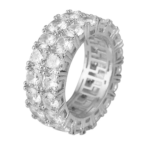 Title 4, Mens Double Row Zircon Hip Hop Ring Dazzling S...