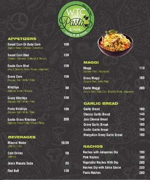 WTC Pasta menu 