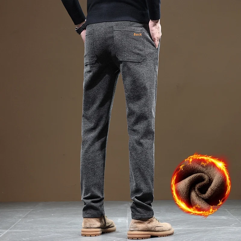 Muške Slim Fit Ravne Poslovne Jesen Zima Pantalone Obložene Flisom Debljine Casual, Udobne i Moderne
