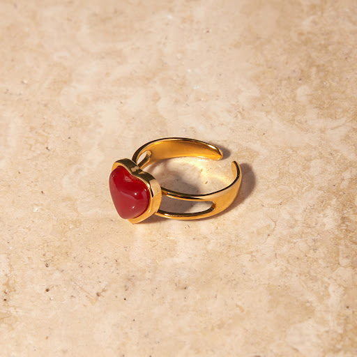 Title 6, New Stainless Steel Red Agate Ring