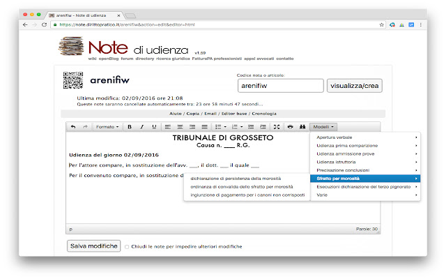 Note di udienza chrome extension