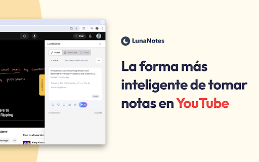 LunaNotes - Toma notas dentro de YouTube