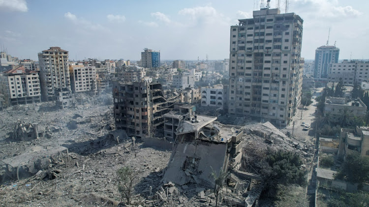 Houses and buildings destroyed by Israeli strikes in Gaza City on October 10 2023.