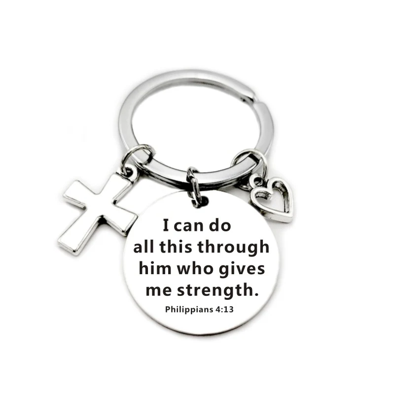 Porte-clés avec pendentif chrétien, croix, cœur et versets bibliques. Un cadeau spirituel pour exprimer votre foi et vous rapprocher de Dieu.