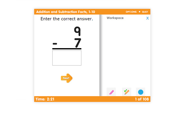 Timed Test: Addition/Subtraction Facts to 10 chrome extension
