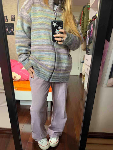Title 1, Rainbow Striped Retro Stand Collar Zipper Sweat...