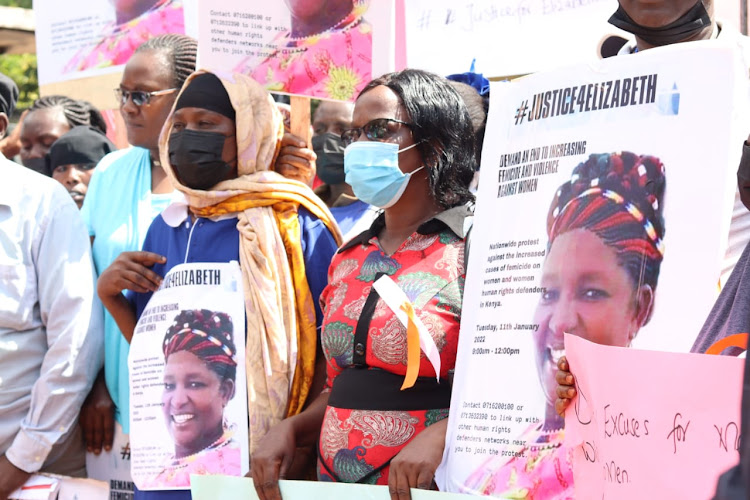 Women in Isiolo march in protest over the killing of Woman human tights defender Elizabeth Ibrahim Ekaru on Tuesday, January 11, 2021 in Isiolo Town.