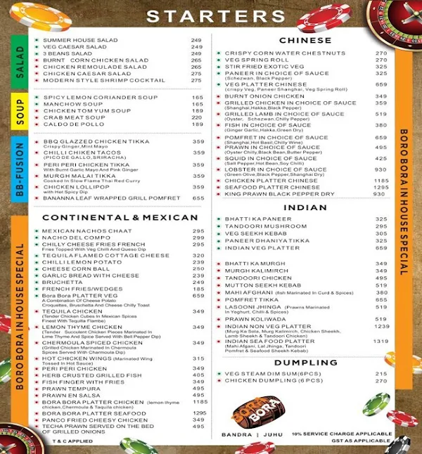 Bora Bora menu 