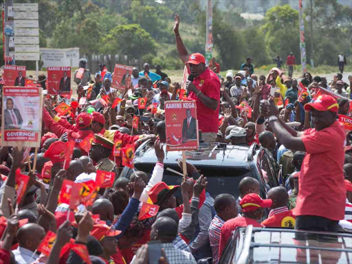 President Uhuru Kenyatta and DP William Ruto during their tour of Nyeri county, June 22, 2017. /PSCU