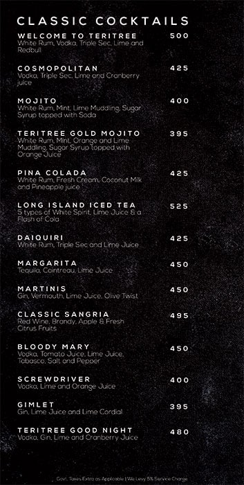 Teritree menu 