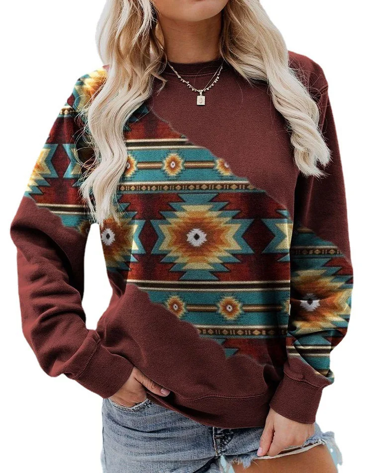 Lente en herfst vrijetijdsshirt met ronde hals en lange mouwen met print. Comfortabel en veelzijdig voor een casual en modieuze look, ideaal voor dagelijks gebruik.