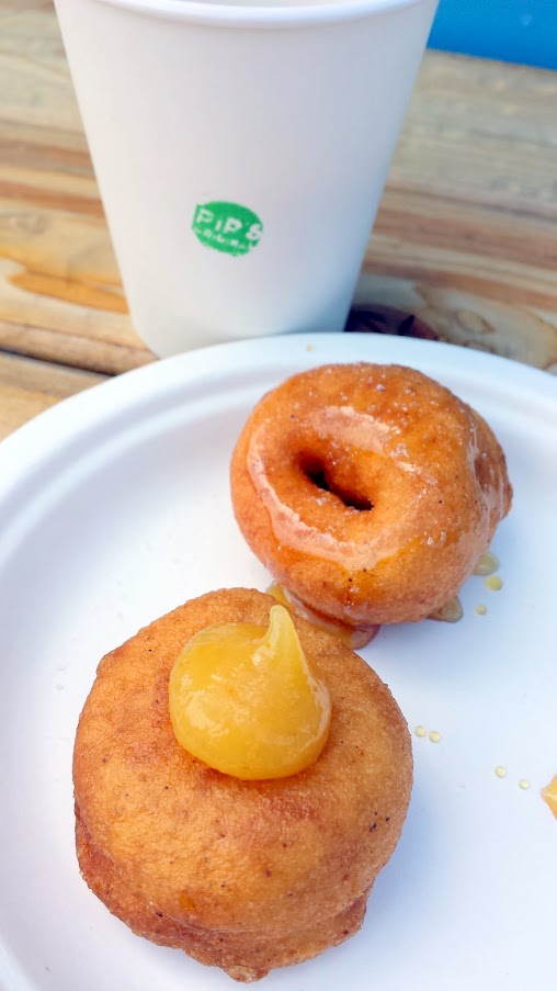 Pip's Original Doughnuts: Fried to order mini doughnuts with chai and coffee beverages open 8 AM - 4 PM