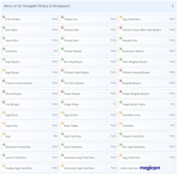 Sri Swagath Dhaba & Restaurant menu 