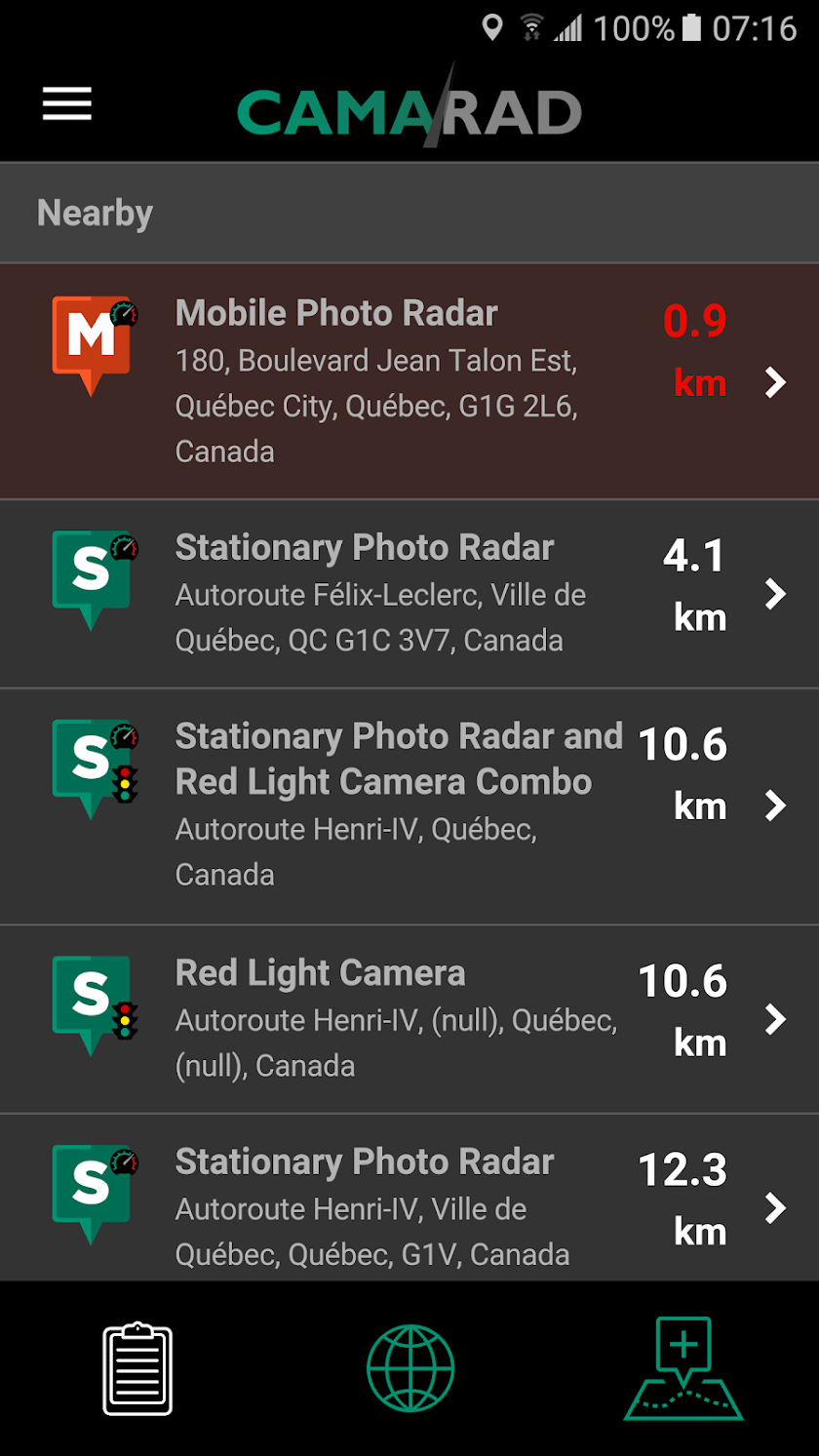 CAMARAD - Speed Radar Alert Screen 2