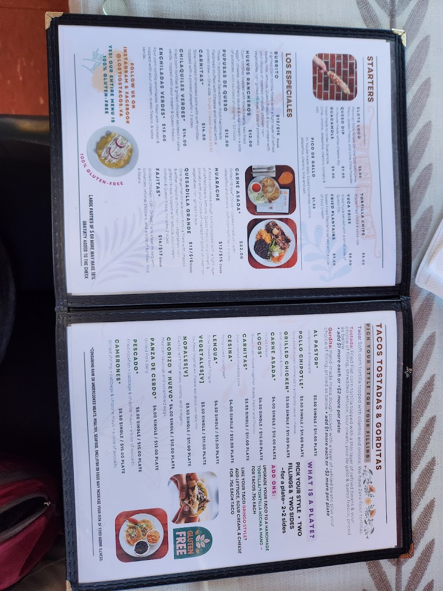 Los Tios gluten-free menu