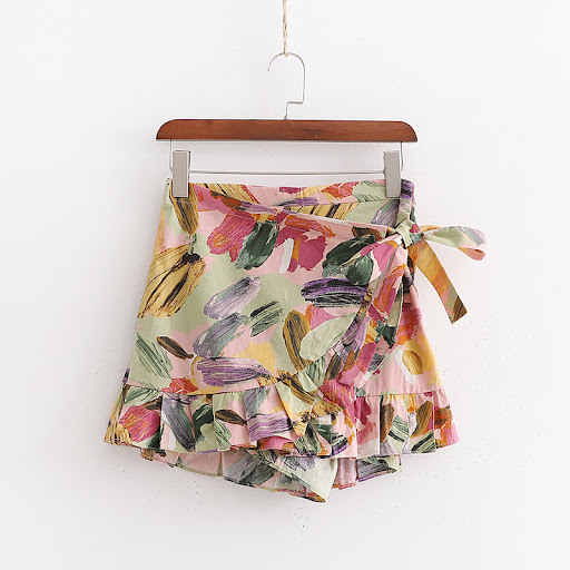 Title 3, Printed lace high waist casual short hakama for...