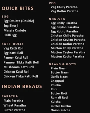 Minar Biriyani menu 